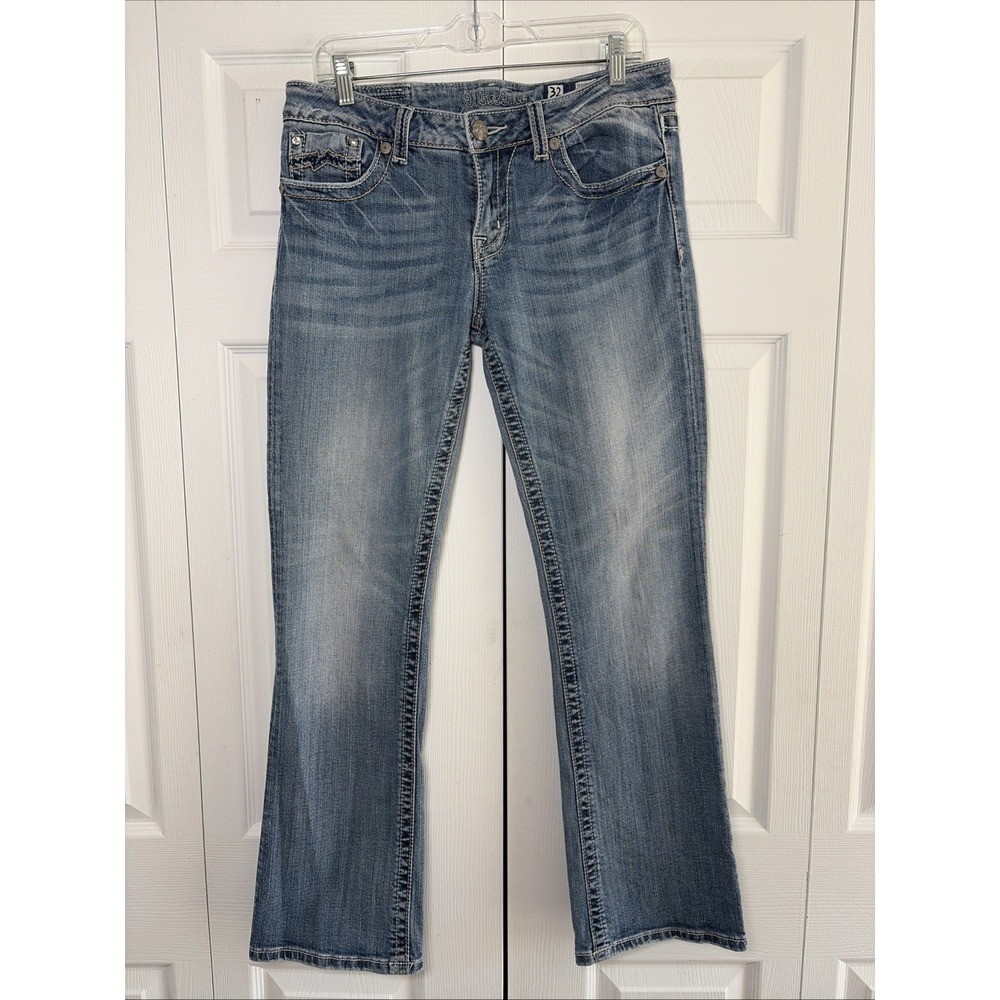 Miss Me Bootcut Jeans Womens 32 Blue Embellished Wing Pocket Stretch
